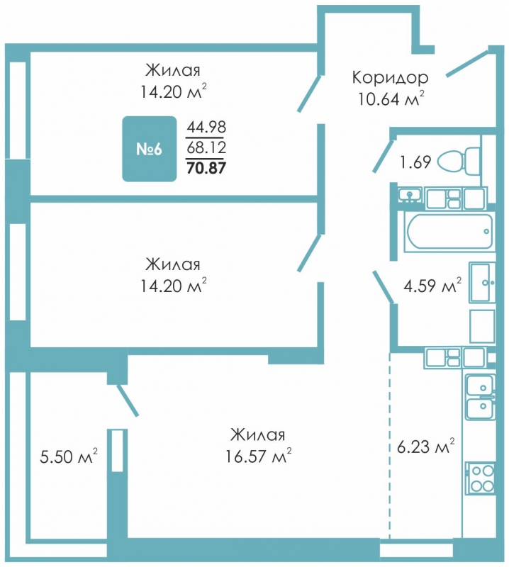 3-комнатная квартира с отделкой в ЖК Черная Речка на 9 этаже в 7 секции. Сдача в 4 кв. 2023 г.