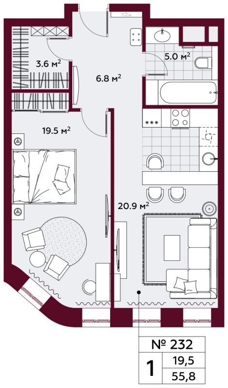 2-комнатная квартира в ЖК Остров на 3 этаже в 1 секции. Сдача в 1 кв. 2025 г.