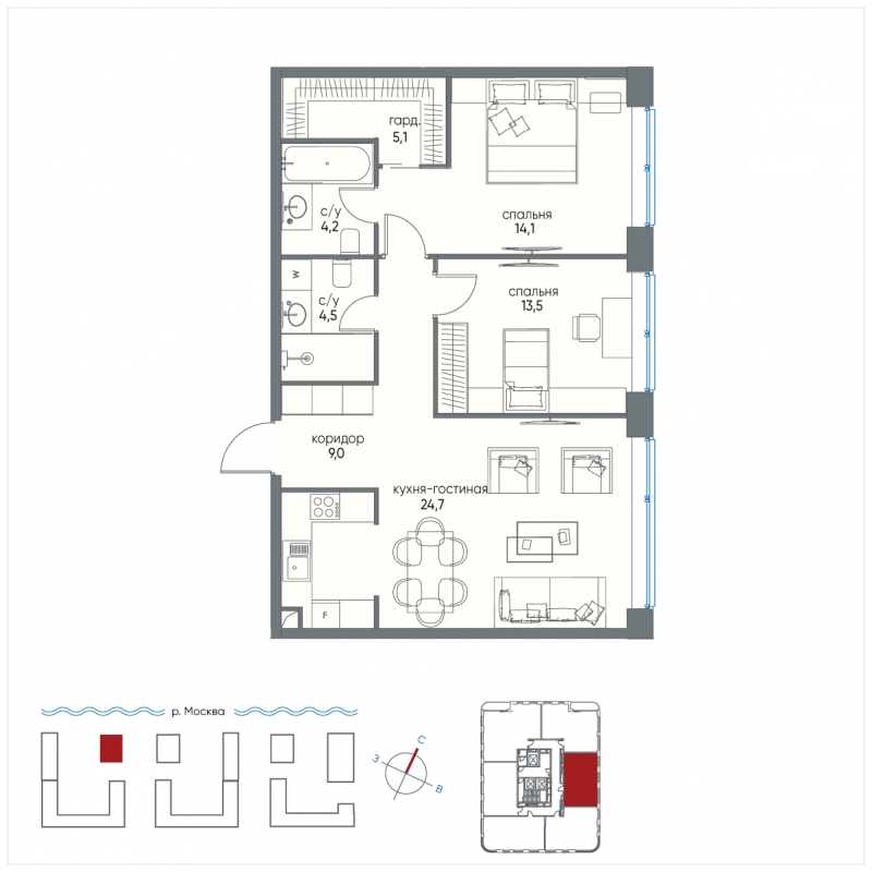 1-комнатная квартира с отделкой в ЖК Сити комплекс Амарант на 9 этаже в 1 секции. Сдача в 4 кв. 2023 г.