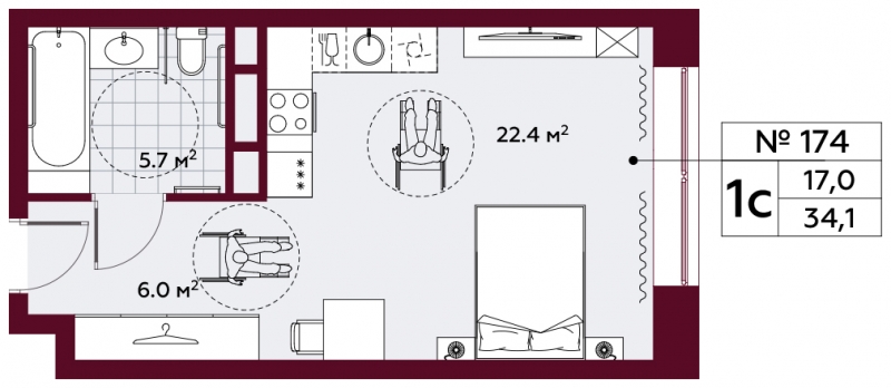 1-комнатная квартира (Студия) в ЖК Остров на 3 этаже в 1 секции. Сдача в 1 кв. 2025 г.