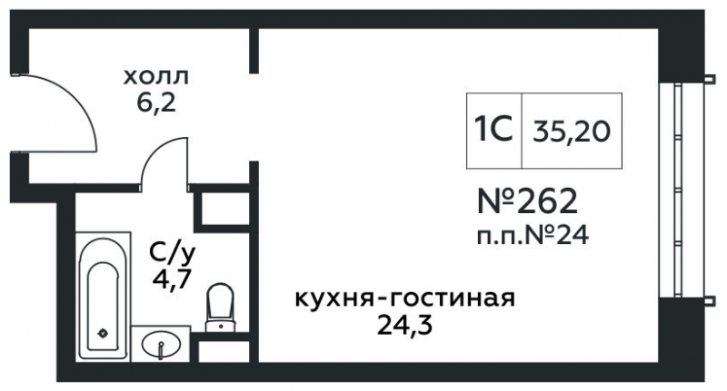 4-комнатная квартира в ЖК Остров на 6 этаже в 7 секции. Сдача в 4 кв. 2024 г.