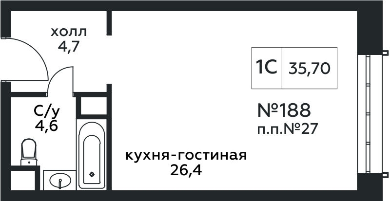 3-комнатная квартира в ЖК КутузовGRAD 2 на 24 этаже в 1 секции. Сдача в 3 кв. 2022 г.