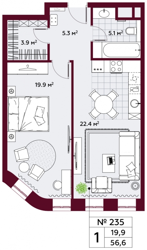 2-комнатная квартира в ЖК Остров на 12 этаже в 2 секции. Сдача в 1 кв. 2025 г.