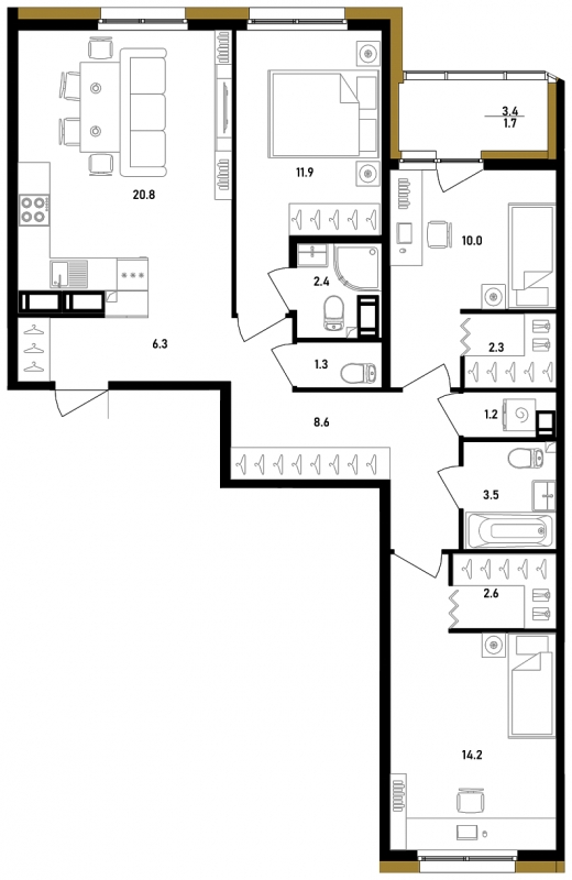 4-комнатная квартира с отделкой в ЖК Клубный дом White Khamovniki на 10 этаже в 1 секции. Сдача в 1 кв. 2021 г.