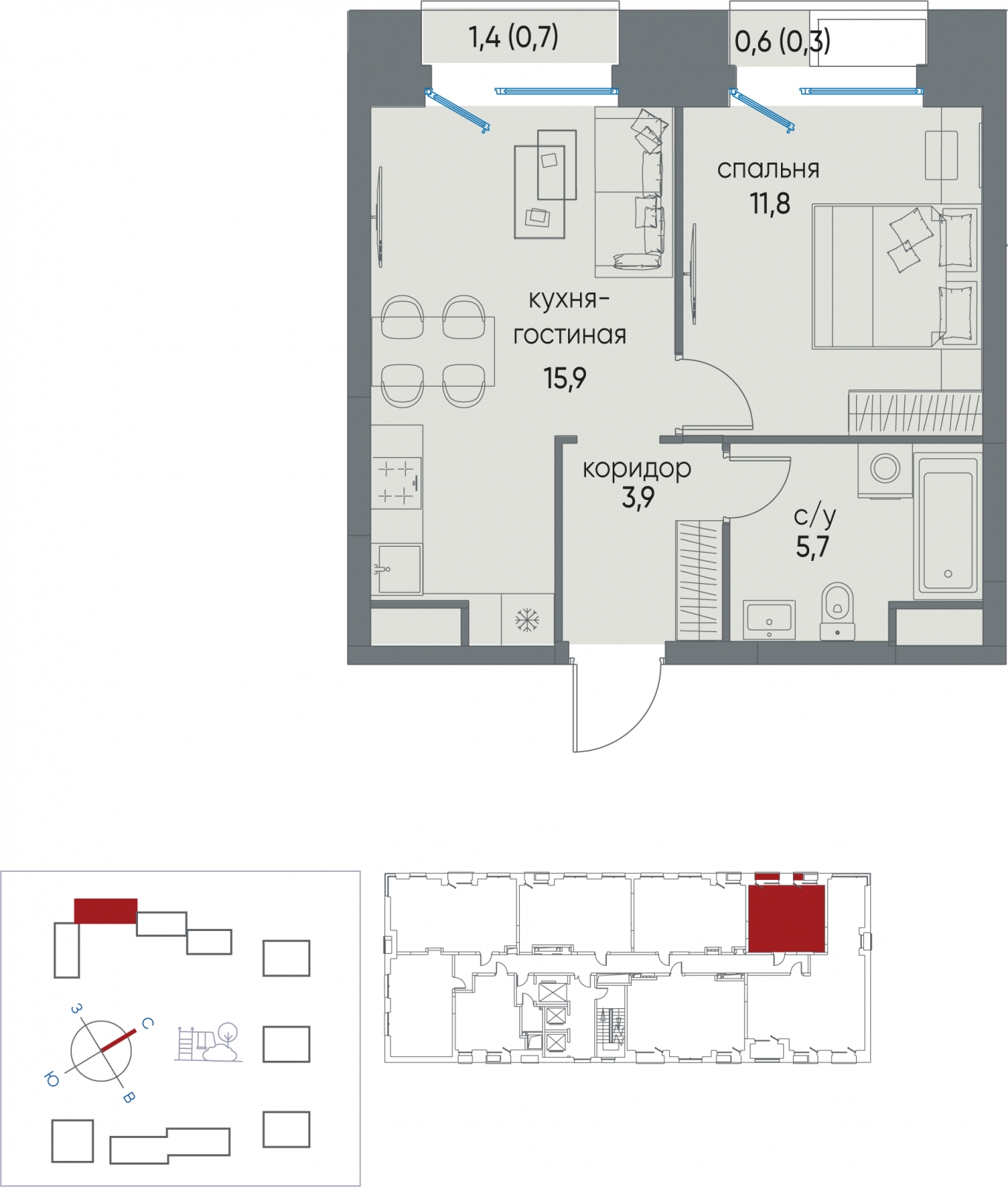 1-комнатная квартира с отделкой в ЖК Кронштадтский 9 на 32 этаже в 1 секции. Сдача в 3 кв. 2023 г.