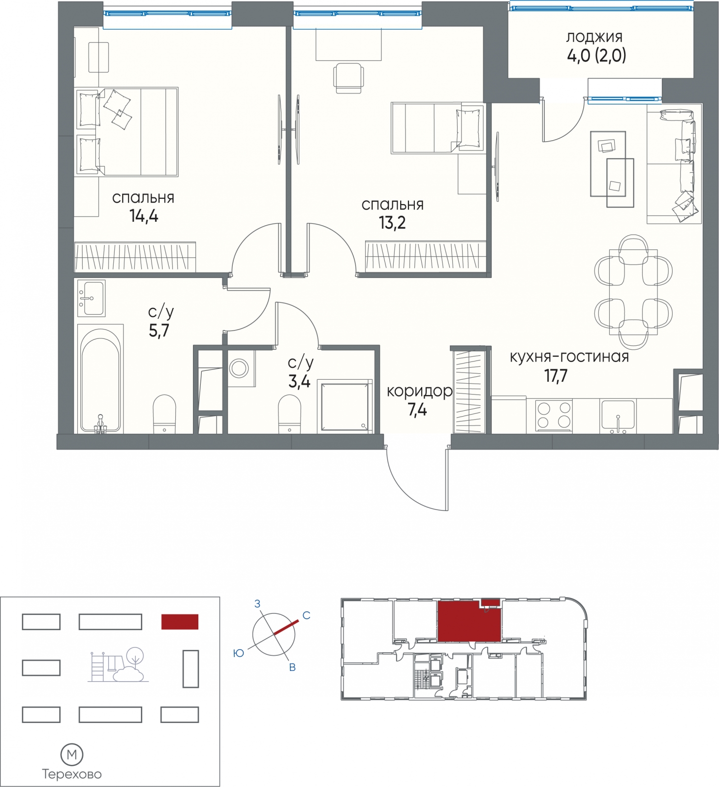 1-комнатная квартира в ЖК Остров на 15 этаже в 2 секции. Сдача в 1 кв. 2025 г.