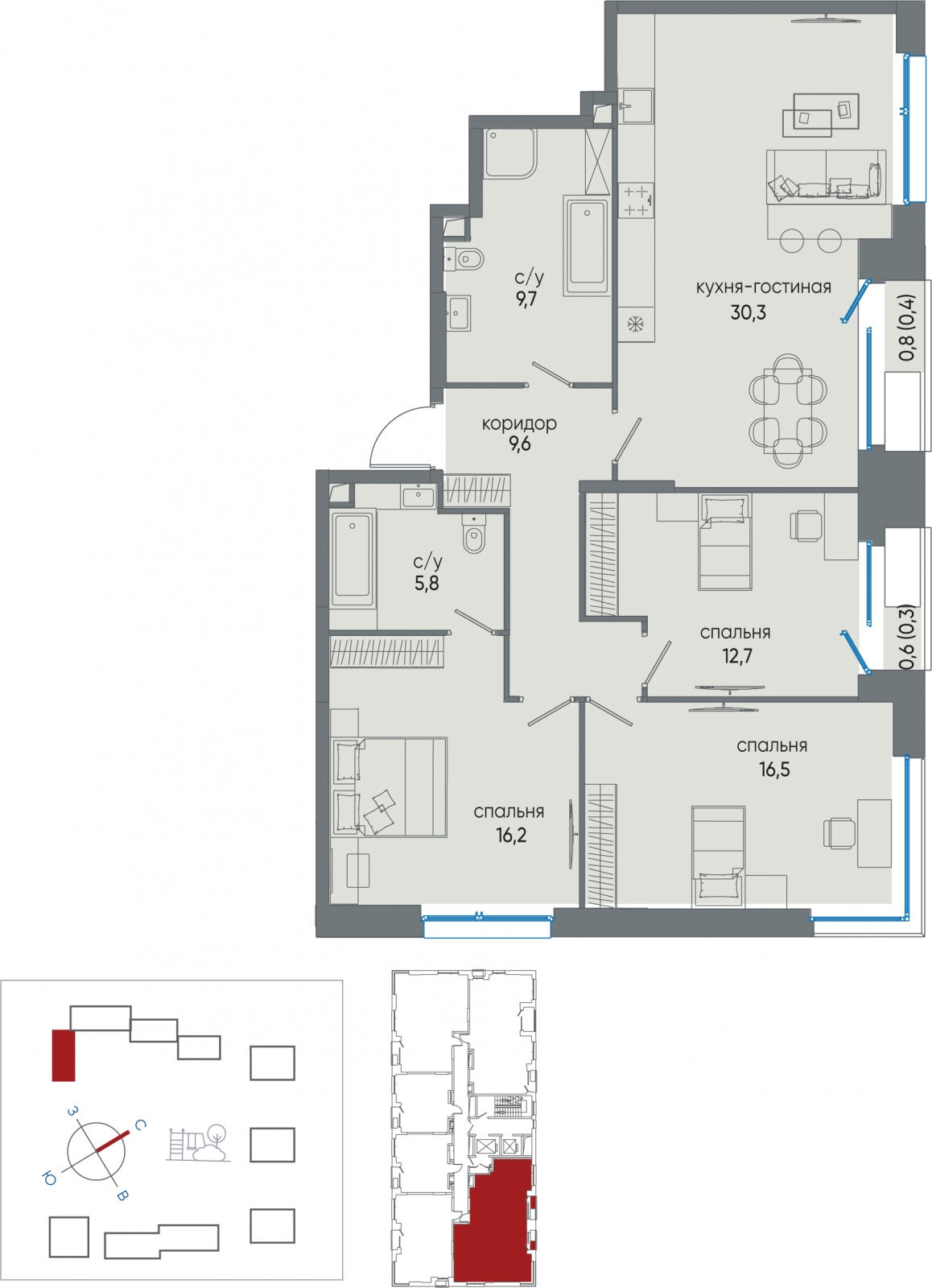 2-комнатная квартира в ЖК Остров на 18 этаже в 2 секции. Сдача в 1 кв. 2025 г.