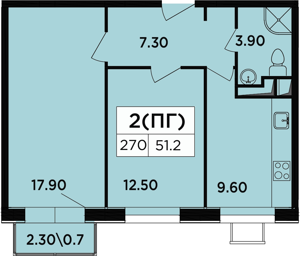 1-комнатная квартира в ЖК Маяк на 12 этаже в 2 секции. Сдача в 2 кв. 2017 г.