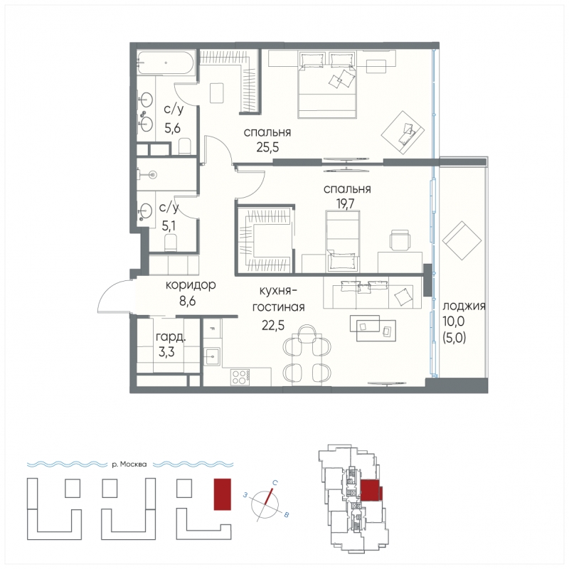 1-комнатная квартира в ЖК Остров на 16 этаже в 4 секции. Сдача в 1 кв. 2025 г.