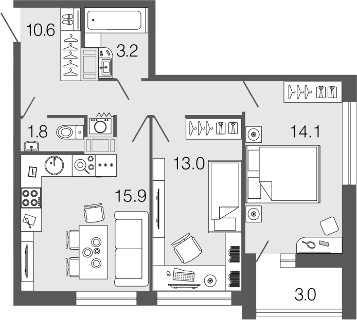 2-комнатная квартира в ЖК Tau House на 27 этаже в 1 секции. Сдача в 3 кв. 2024 г.