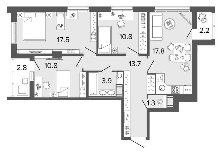 3-комнатная квартира с отделкой в ЖК Остров на 4 этаже в 3 секции. Сдача в 4 кв. 2024 г.