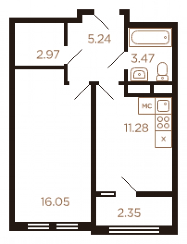1-комнатная квартира с отделкой в ЖК Сити комплекс Амарант на 8 этаже в 1 секции. Сдача в 4 кв. 2023 г.