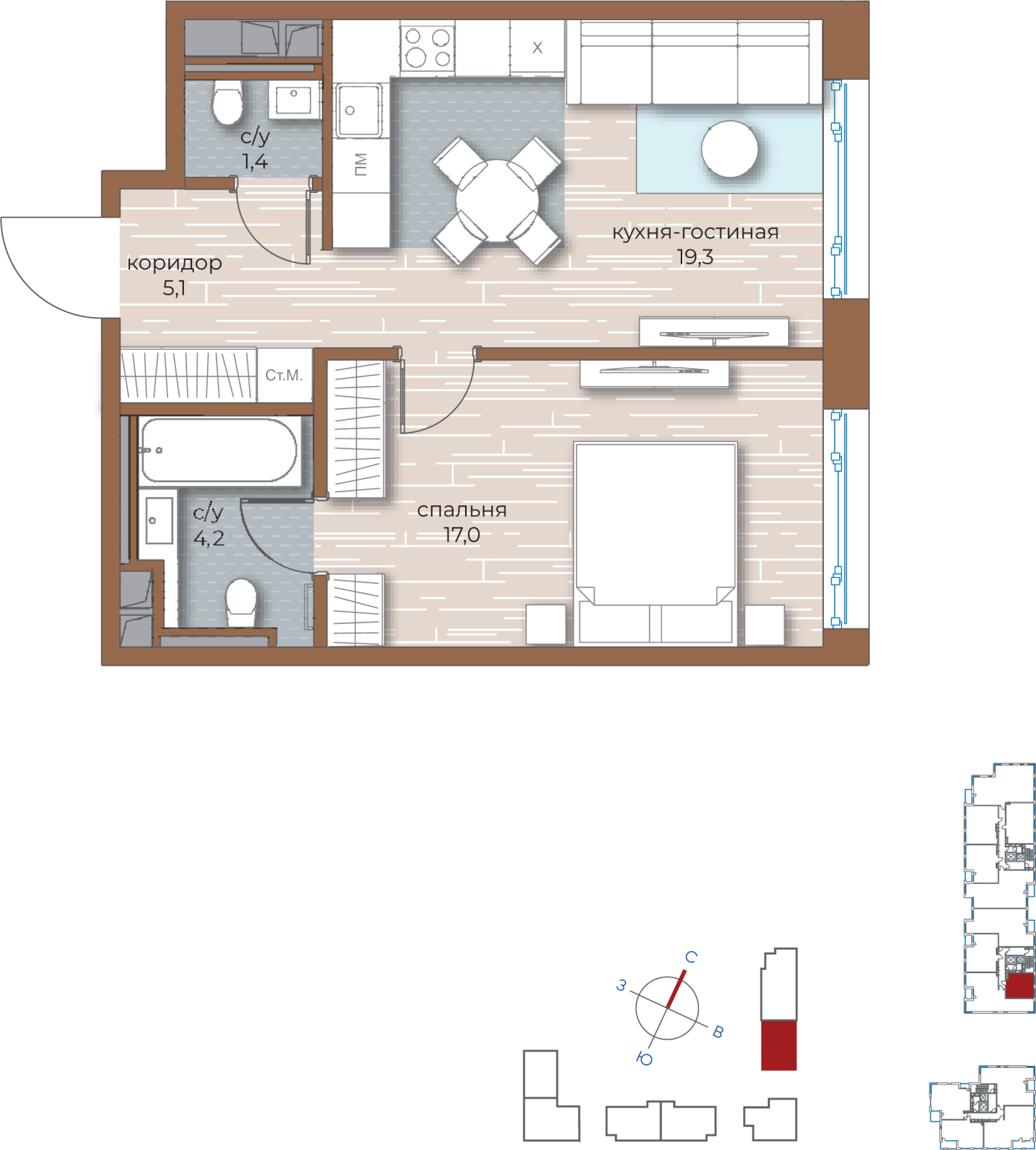 3-комнатная квартира в ЖК Остров на 3 этаже в 1 секции. Сдача в 1 кв. 2025 г.