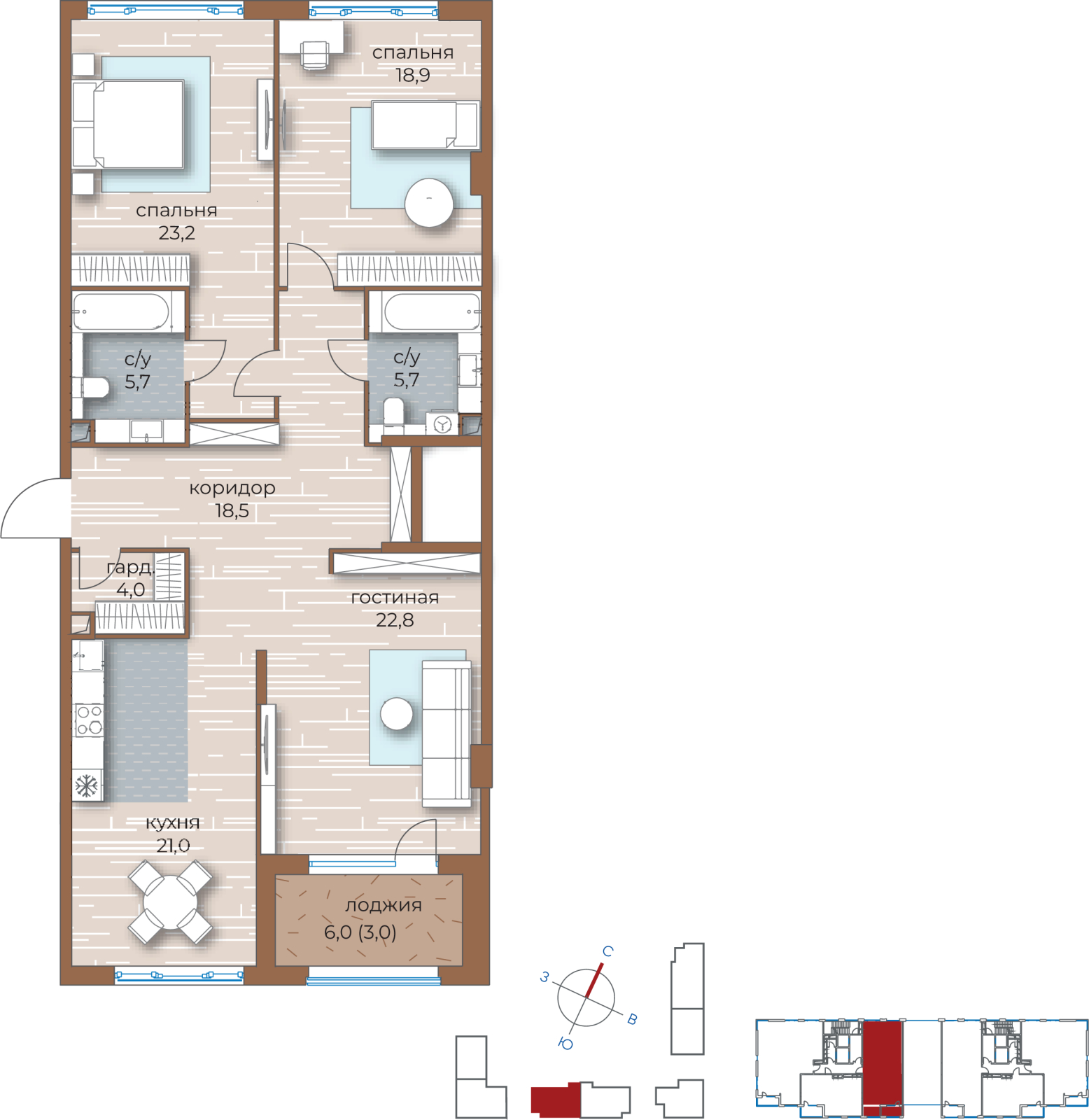 4-комнатная квартира в ЖК Остров на 13 этаже в 2 секции. Сдача в 1 кв. 2025 г.