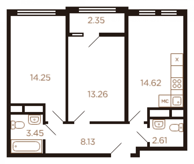 2-комнатная квартира в ЖК Остров на 16 этаже в 2 секции. Сдача в 1 кв. 2025 г.