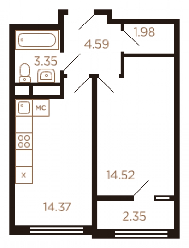 3-комнатная квартира в ЖК MONODOM FAMILY на 14 этаже в 1 секции. Сдача в 4 кв. 2021 г.