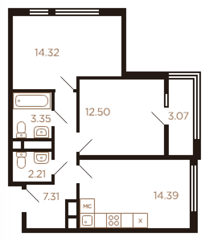 2-комнатная квартира с отделкой в ЖК Остров на 6 этаже в 4 секции. Сдача в 4 кв. 2024 г.