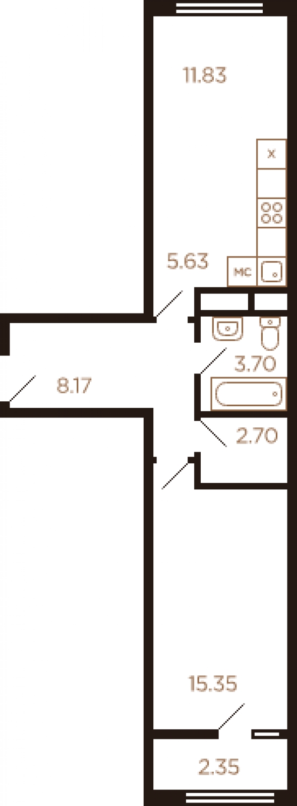 2-комнатная квартира в ЖК Остров на 15 этаже в 1 секции. Сдача в 1 кв. 2025 г.