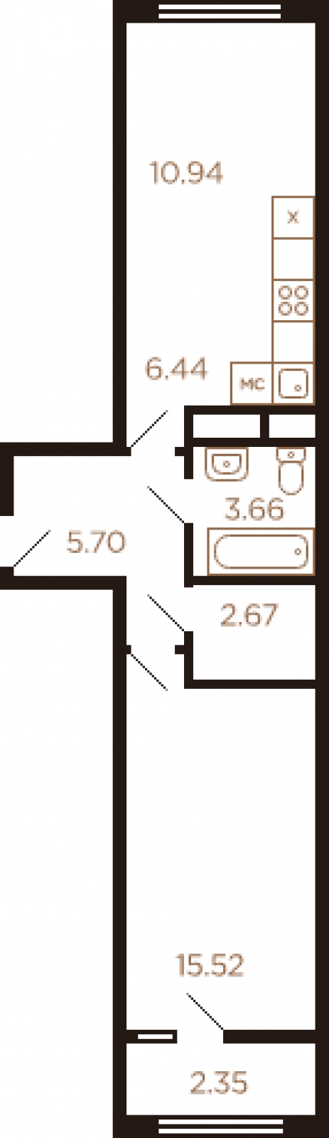 3-комнатная квартира в Жилой район Новый город на 2 этаже в 3 секции. Сдача в 2 кв. 2022 г.