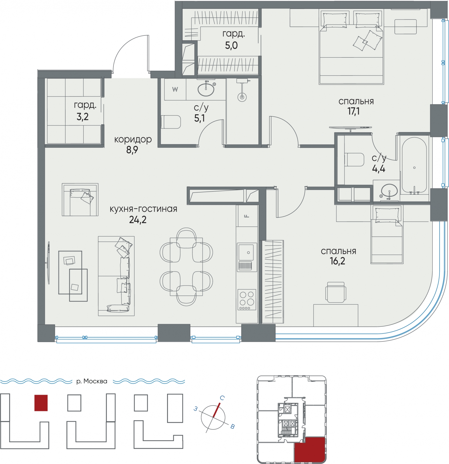 2-комнатная квартира с отделкой в ЖК Южные сады на 26 этаже в 2 секции. Сдача в 2 кв. 2025 г.