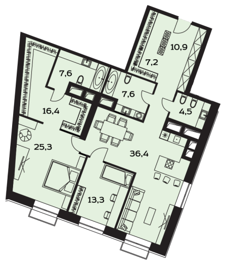 3-комнатная квартира в ЖК Лайм на 8 этаже в 2 секции. Дом сдан.