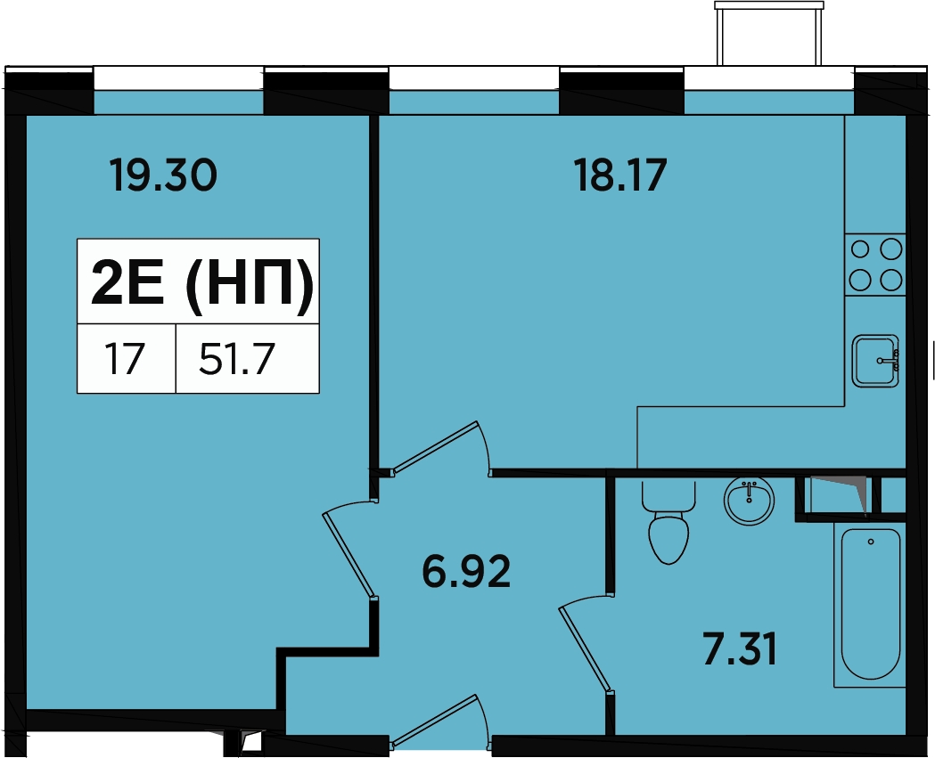 2-комнатная квартира в ЖК Легендарный Квартал на Березовой  аллее на 3 этаже в 1 секции. Сдача в 3 кв. 2019 г.