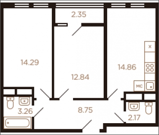 3-комнатная квартира с отделкой в Микрорайон Университет на 5 этаже в 3 секции. Сдача в 3 кв. 2020 г.