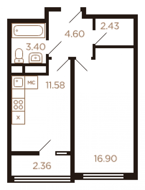 2-комнатная квартира в ЖК Остров на 5 этаже в 3 секции. Сдача в 1 кв. 2025 г.