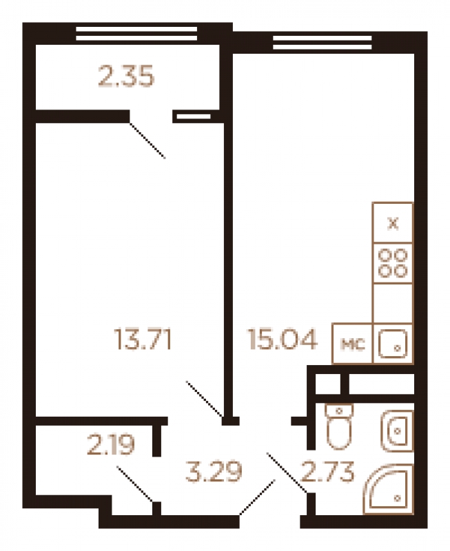 1-комнатная квартира в ЖК Остров на 5 этаже в 1 секции. Сдача в 1 кв. 2025 г.