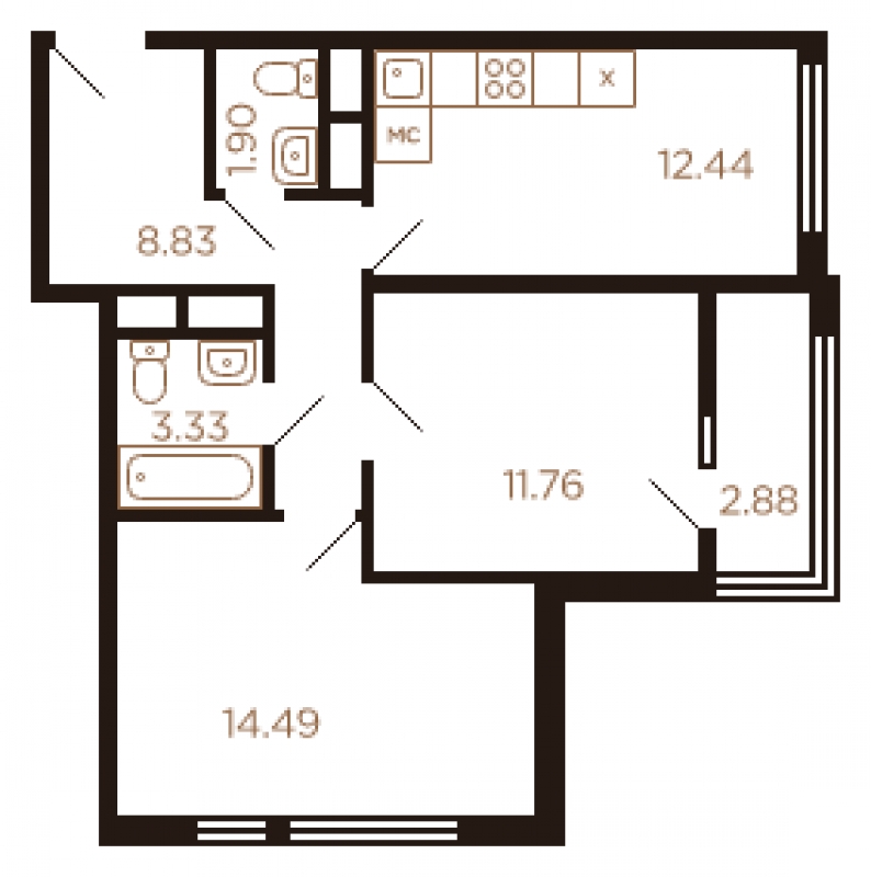 2-комнатная квартира в ЖК Остров на 9 этаже в 4 секции. Сдача в 1 кв. 2025 г.