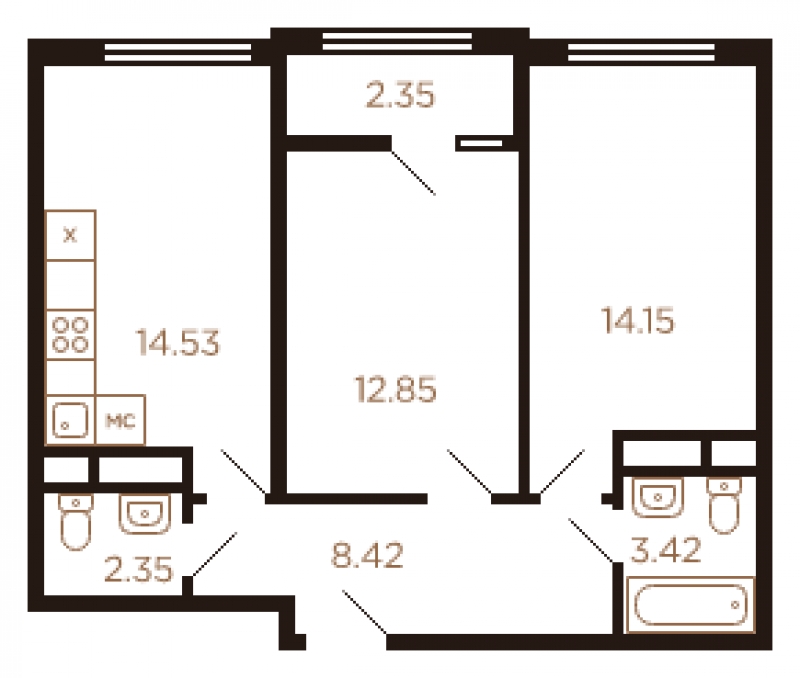 3-комнатная квартира с отделкой в Микрорайон Университет на 2 этаже в 3 секции. Сдача в 3 кв. 2020 г.
