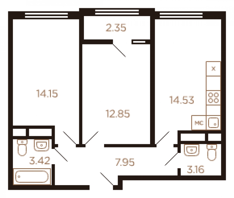 2-комнатная квартира с отделкой в ЖК Миниполис Рафинад на 3 этаже в 3 секции. Сдача в 2 кв. 2021 г.