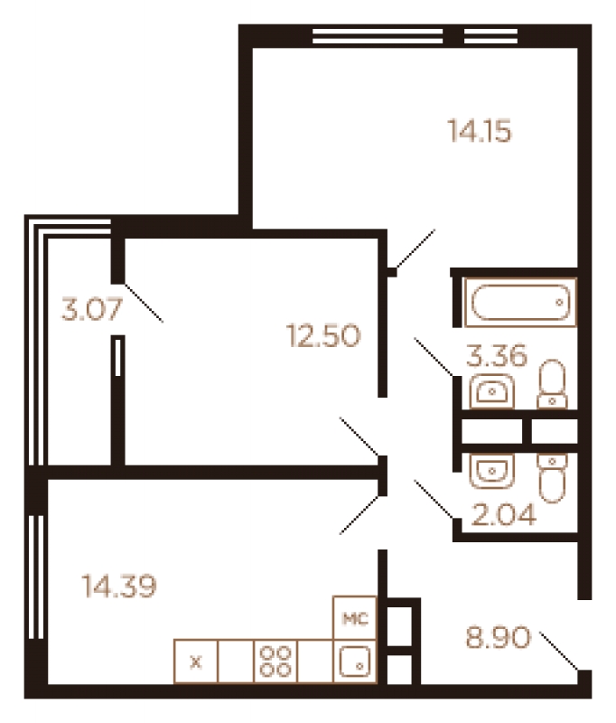 1-комнатная квартира в ЖК Tau House на 7 этаже в 1 секции. Сдача в 3 кв. 2024 г.