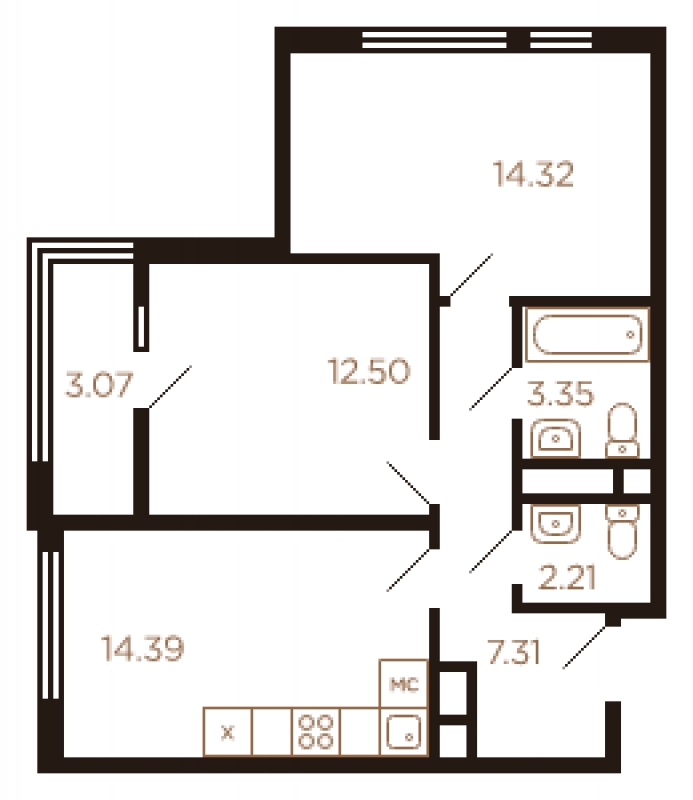 3-комнатная квартира в ЖК Остров на 14 этаже в 1 секции. Сдача в 4 кв. 2024 г.