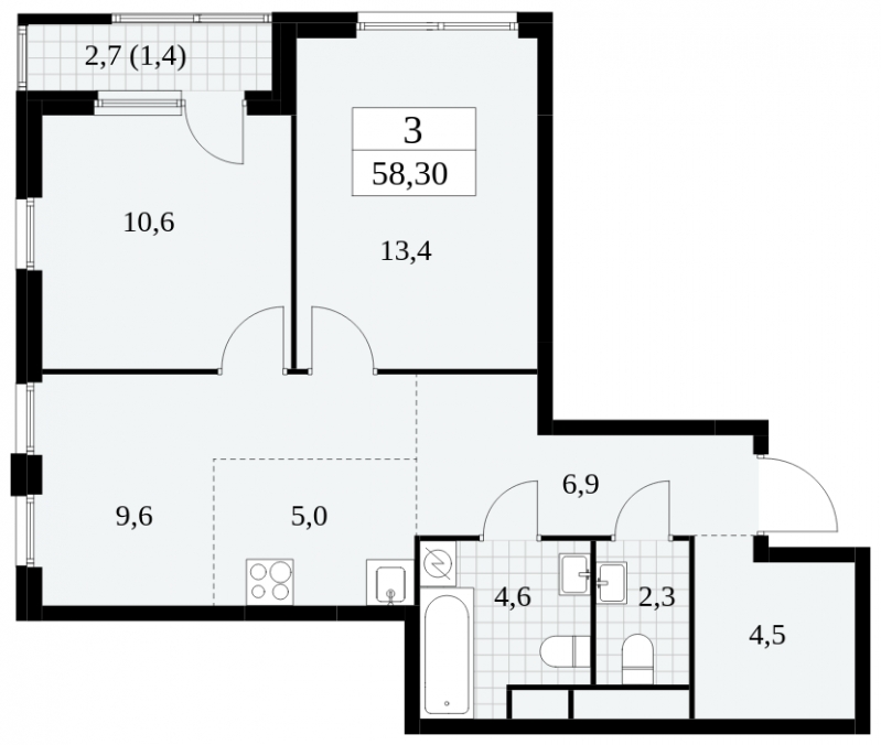 3-комнатная квартира в ЖК Остров на 5 этаже в 2 секции. Сдача в 4 кв. 2024 г.