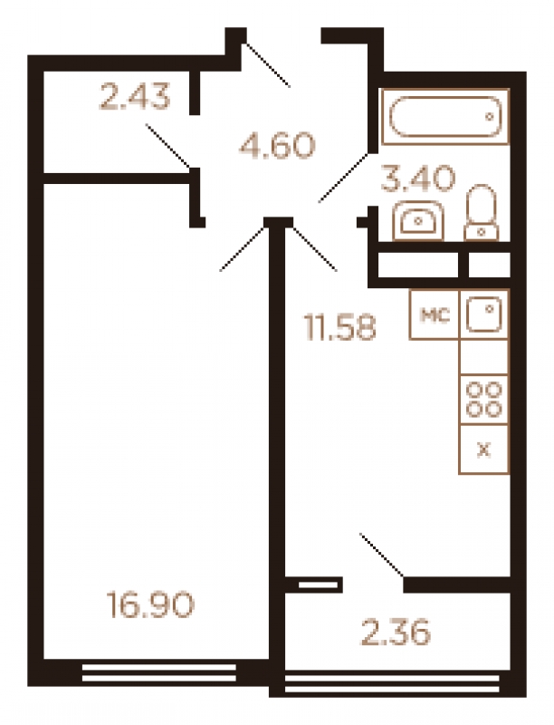 1-комнатная квартира в ЖК Пехра на 8 этаже в 4 секции. Сдача в 1 кв. 2024 г.