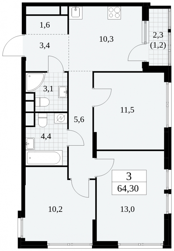 2-комнатная квартира с отделкой в ЖК Hide на 4 этаже в 1 секции. Сдача в 1 кв. 2023 г.