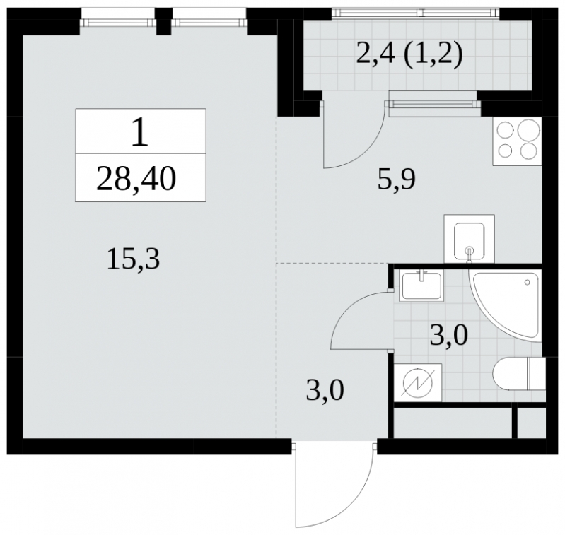 1-комнатная квартира в ЖК Миниполис Дивное на 1 этаже в 1 секции. Сдача в 4 кв. 2022 г.