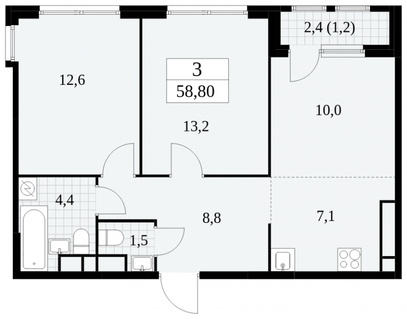 1-комнатная квартира в ЖК Остров на 13 этаже в 2 секции. Сдача в 1 кв. 2025 г.