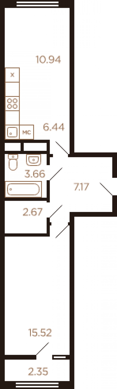 1-комнатная квартира с отделкой в ЖК Апрель на 2 этаже в 1 секции. Сдача в 2 кв. 2019 г.
