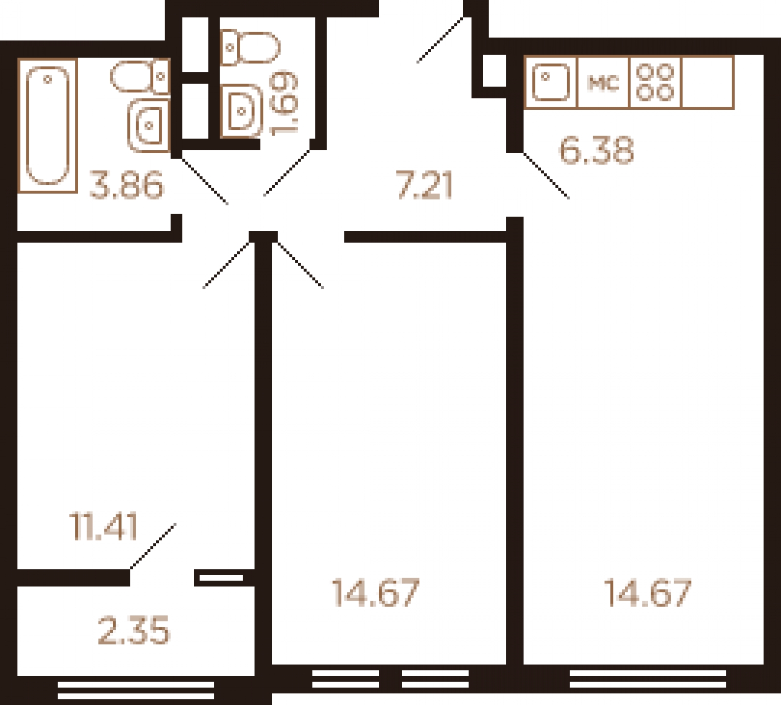 2-комнатная квартира в ЖК Апрель на 6 этаже в 1 секции. Сдача в 2 кв. 2019 г.