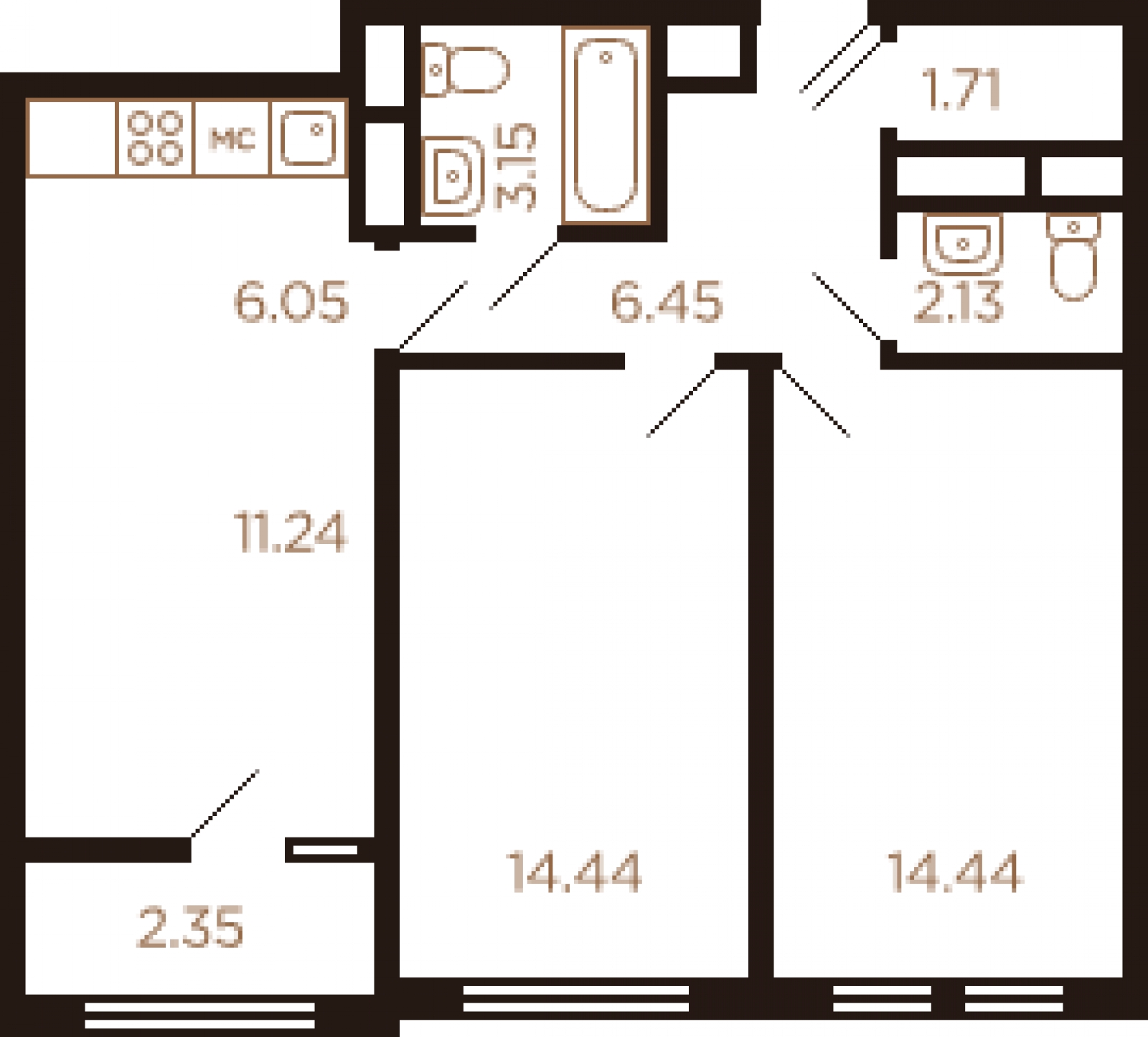 2-комнатная квартира с отделкой в ЖК Миниполис Рафинад на 7 этаже в 3 секции. Сдача в 2 кв. 2021 г.