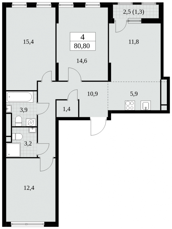 1-комнатная квартира с отделкой в ЖК Остров на 2 этаже в 2 секции. Сдача в 4 кв. 2024 г.