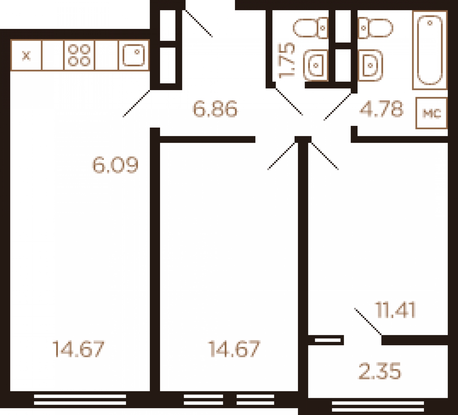 2-комнатная квартира с отделкой в ЖК Остров на 4 этаже в 2 секции. Сдача в 4 кв. 2024 г.