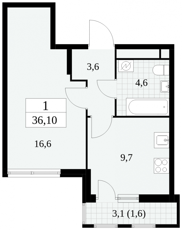 1-комнатная квартира в ЖК Южные сады на 12 этаже в 1 секции. Сдача в 2 кв. 2025 г.