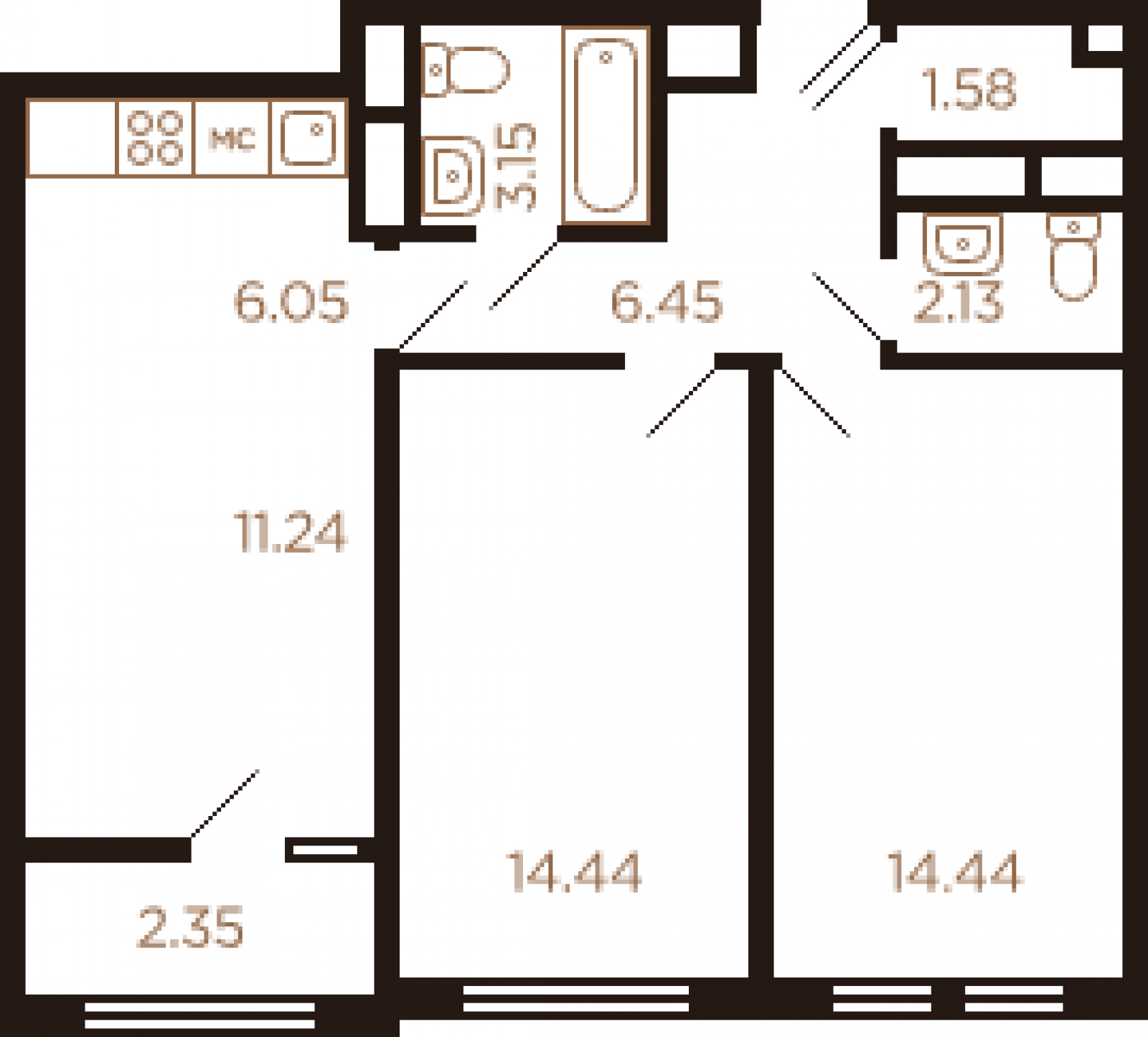 4-комнатная квартира в ЖК Nagatino i-Land на 14 этаже в 3 секции. Сдача в 2 кв. 2022 г.