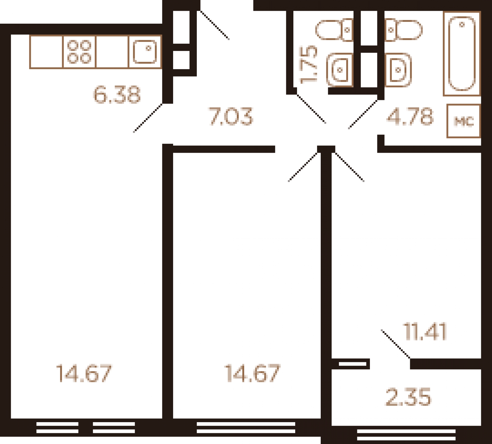 2-комнатная квартира в ЖК Сити комплекс Амарант на 6 этаже в 1 секции. Сдача в 4 кв. 2023 г.