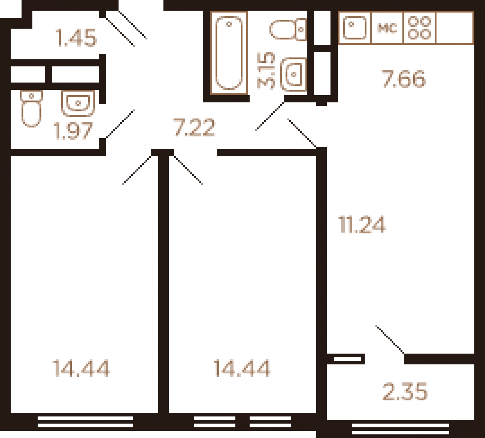 2-комнатная квартира в ЖК Остров на 4 этаже в 2 секции. Сдача в 1 кв. 2025 г.