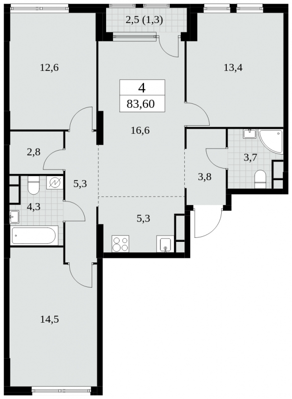 4-комнатная квартира в ЖК Остров на 3 этаже в 1 секции. Сдача в 1 кв. 2024 г.