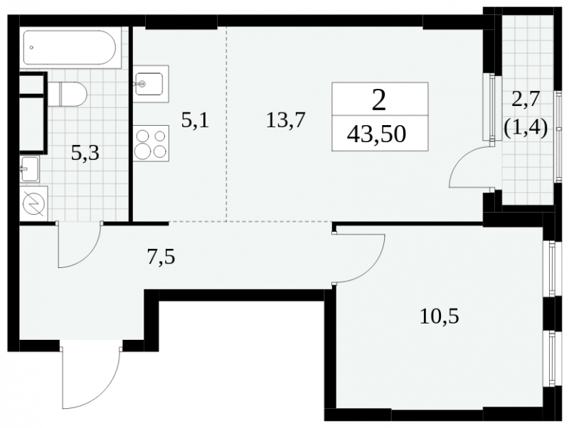 2-комнатная квартира в ЖК Остров на 11 этаже в 5 секции. Сдача в 4 кв. 2024 г.